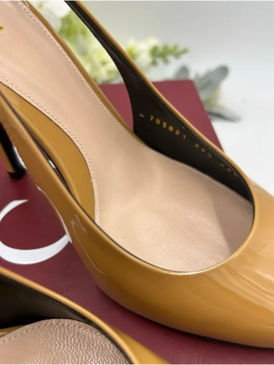 Women's Gucci Signoria chain patent sling back pumps size 39.5 made in Italy - Picture 7 of 8